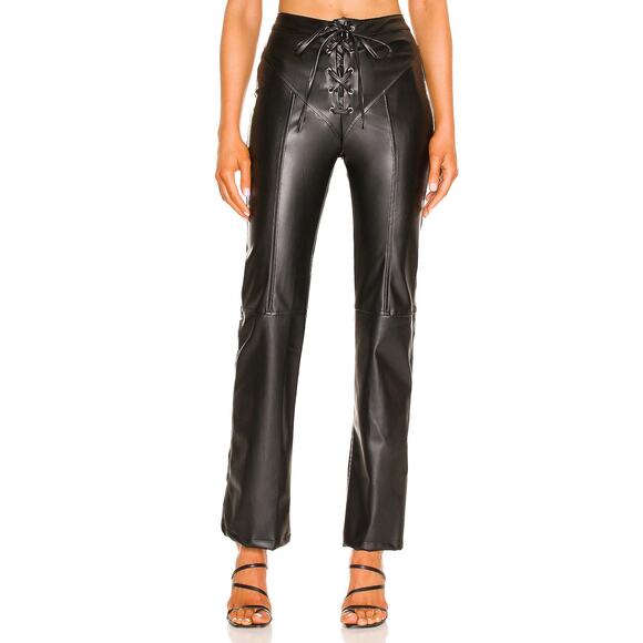 EB Denim Vegan Leather Lace Up Pants XS Womens Straight Leg Black Made in USA